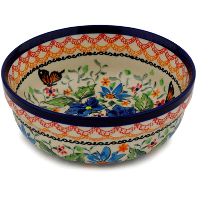 Polish Pottery Bowl 6&quot; Butterfly Meadow UNIKAT