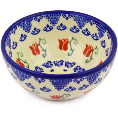 Polish Pottery Bowl 6&quot; Butterfly Tulips