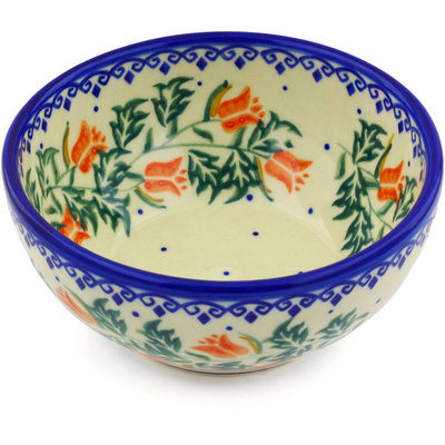 Polish Pottery Bowl 6&quot; California Poppies