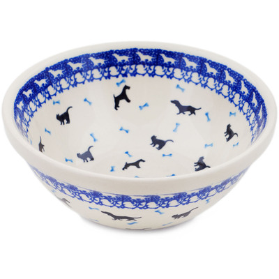 Polish Pottery Bowl 6&quot; Cats And Dogs Delight