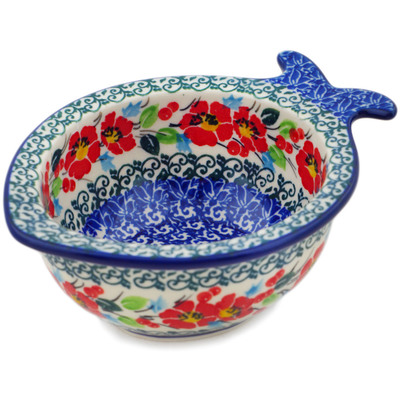 Polish Pottery Bowl 6&quot; Cherry Colored Florals UNIKAT