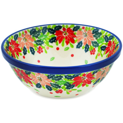 Polish Pottery Bowl 6&quot; Christmas Flower UNIKAT