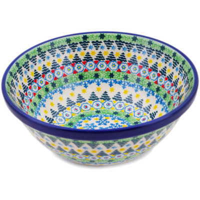 Polish Pottery Bowl 6&quot; Christmas Forest UNIKAT