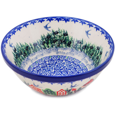 Polish Pottery Bowl 6&quot; Christmas Gnome In Town UNIKAT