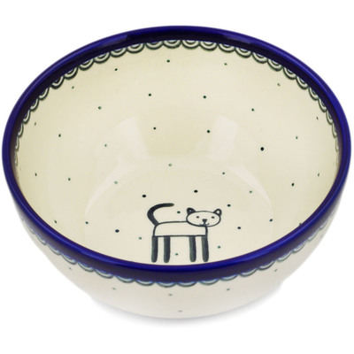 Polish Pottery Bowl 6&quot; Cobalt Cat