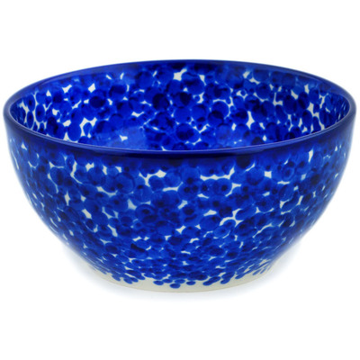 Polish Pottery Bowl 6&quot; Cobalt Dots