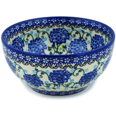 Polish Pottery Bowl 6&quot; Cobalt Hydrangea UNIKAT
