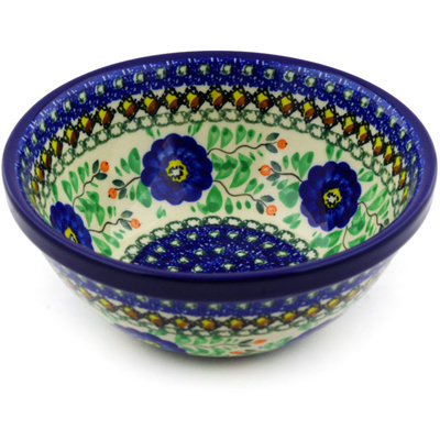 Polish Pottery Bowl 6&quot; Cobalt Poppies UNIKAT
