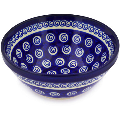 Polish Pottery Bowl 6&quot; Cobalt Swirl