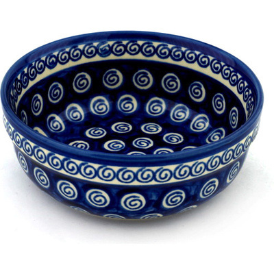Polish Pottery Bowl 6&quot; Cobalt Swirl