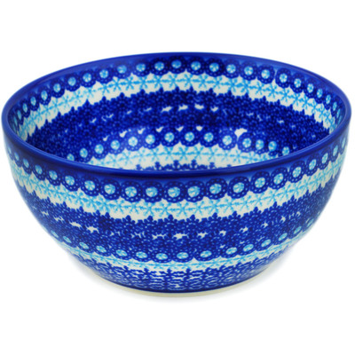 Polish Pottery Bowl 6&quot; Cobalt Winter Frost UNIKAT