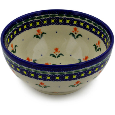 Polish Pottery Bowl 6&quot; Cocentric Tulips