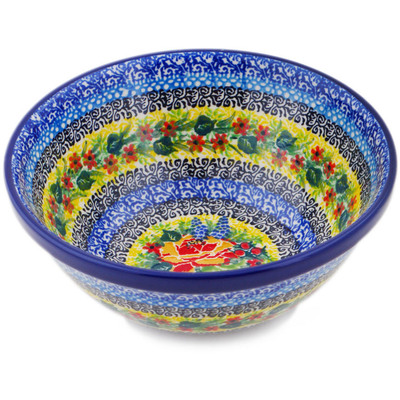 Polish Pottery Bowl 6&quot; Copper Rose Meadow UNIKAT