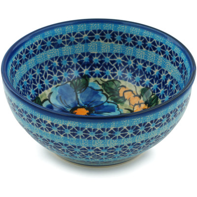 Polish Pottery Bowl 6&quot; Corn In The Blue UNIKAT