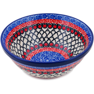 Polish Pottery Bowl 6&quot; Crimson Circles UNIKAT