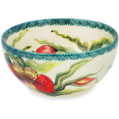 Polish Pottery Bowl 6&quot; Crimson Harmony UNIKAT