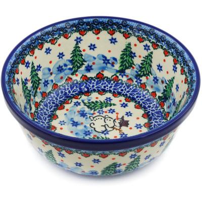 Polish Pottery Bowl 6&quot; Dancing Snowman UNIKAT