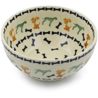 Polish Pottery Bowl 6&quot; Dogs And Bones