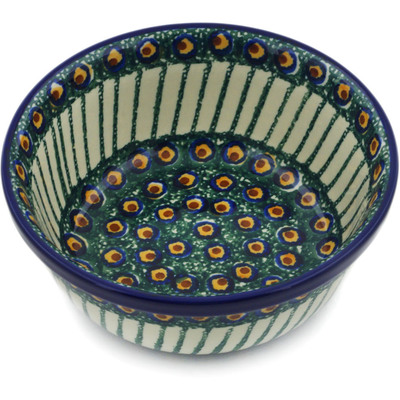Polish Pottery Bowl 6&quot; Emerald Peacock