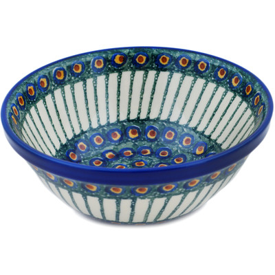 Polish Pottery Bowl 6&quot; Emerald Peacock