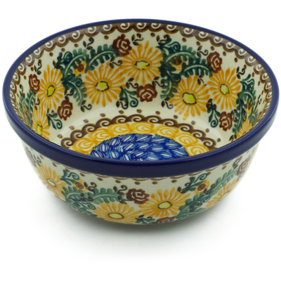 Polish Pottery Bowl 6&quot; Fall Sunflowers UNIKAT