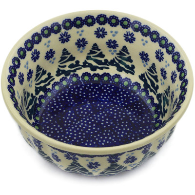 Polish Pottery Bowl 6&quot; Falling Snowflakes