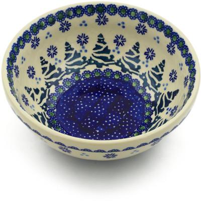 Polish Pottery Bowl 6&quot; Falling Snowflakes