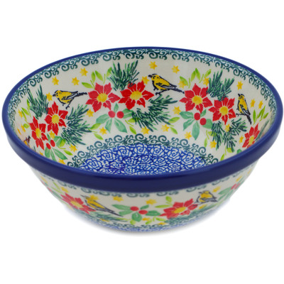 Polish Pottery Bowl 6&quot; Festive Avian Delight UNIKAT