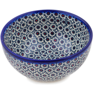 Polish Pottery Bowl 6&quot; Field Of Black Daisies