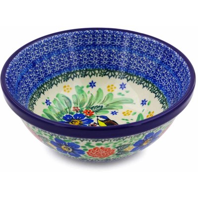 Polish Pottery Bowl 6&quot; Finch Garden UNIKAT