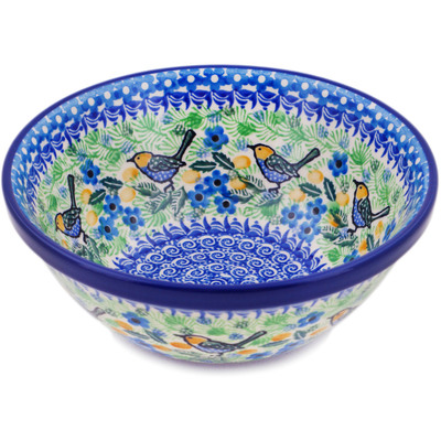 Polish Pottery Bowl 6&quot; Floral Flock UNIKAT