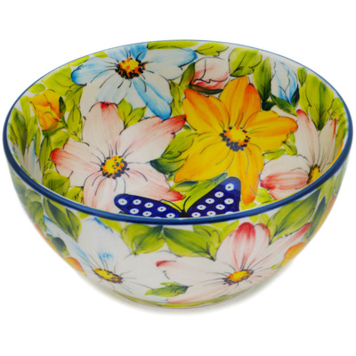 Polish Pottery Bowl 6&quot; Floral Peacock Butterfly