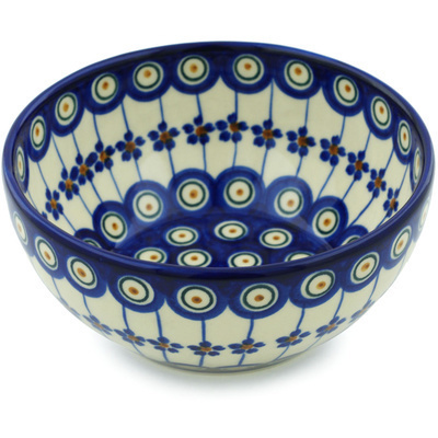 Polish Pottery Bowl 6&quot; Floral Peacock