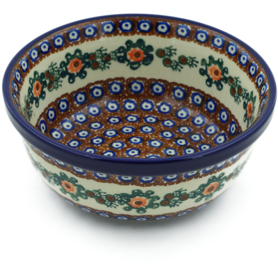 Polish Pottery Bowl 6&quot; Floral Peacock UNIKAT