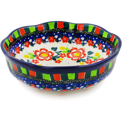 Polish Pottery Bowl 6&quot; Floral Puzzles UNIKAT