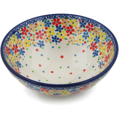 Polish Pottery Bowl 6&quot; Flower Meadow In The Garden UNIKAT