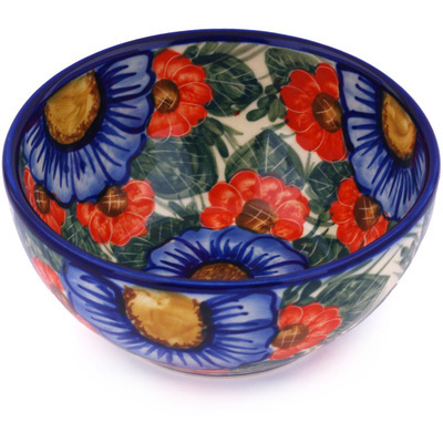 Polish Pottery Bowl 6&quot; Flowers In Bloom UNIKAT