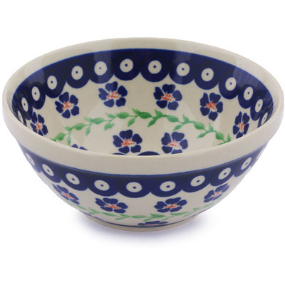 Polish Pottery Bowl 6&quot; Flowery Peacock