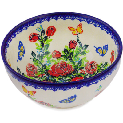 Polish Pottery Bowl 6&quot; Fluttering Near The Roses UNIKAT