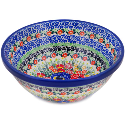 Polish Pottery Bowl 6&quot; Folk Meadow UNIKAT