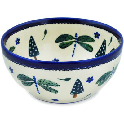 Polish Pottery Bowl 6&quot; Forest Dragonfly UNIKAT