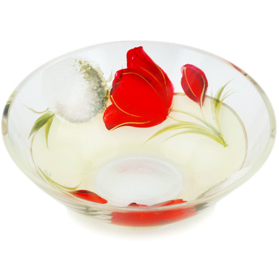 Glass Bowl 6&quot; Frosty Poppies