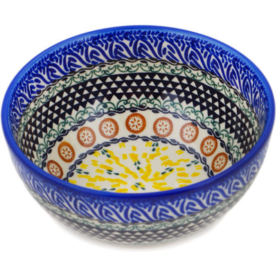 Polish Pottery Bowl 6&quot; Geometric Citrus UNIKAT