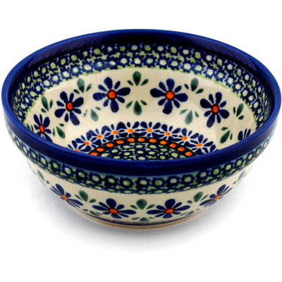Polish Pottery Bowl 6&quot; Gingham Flowers