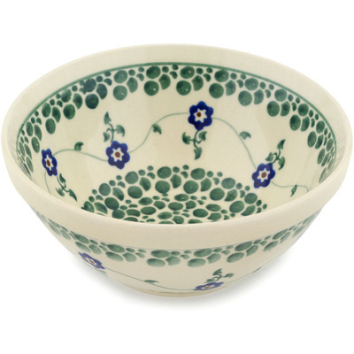 Polish Pottery Bowl 6&quot; Green Bubbles