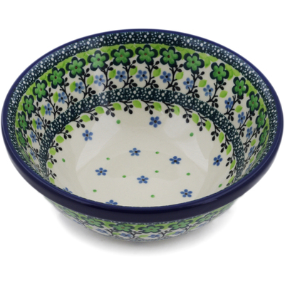 Polish Pottery Bowl 6&quot; Green Chrysanthemums UNIKAT