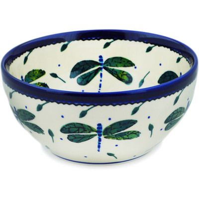 Polish Pottery Bowl 6&quot; Green Dragonfly UNIKAT