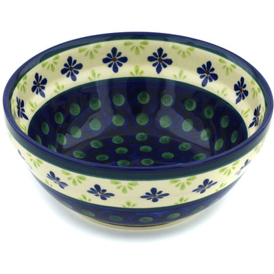 Polish Pottery Bowl 6" Green Gingham Peacock