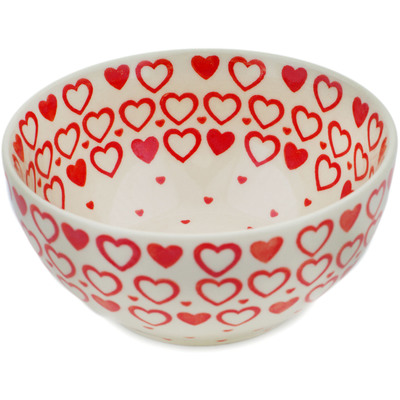 Polish Pottery Bowl 6&quot; Heart Is Full Of Love UNIKAT