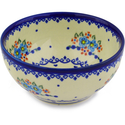 Polish Pottery Bowl 6&quot; Hearts And Flowers